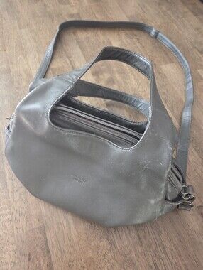Bruno Rossi Made In Italy Gray Leather Shoulder Bag Crossbody Handbag